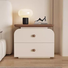 Modern Solid Wood Leather Nightstand with 2 Drawers, No Assembly, Brown Bedside Table 40x40x46cm