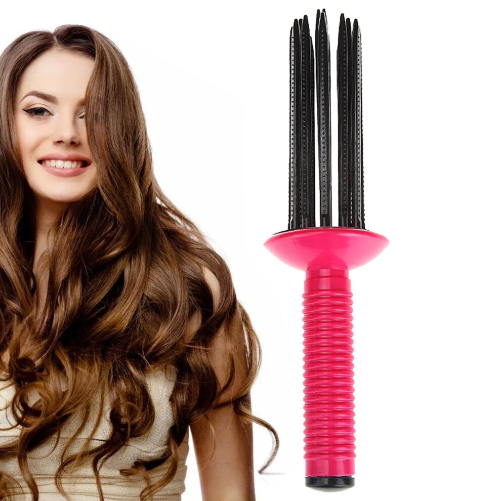 Red Heatless Curling Brush With Volumizing Hair Roller Comb For Curls And Root Lift,