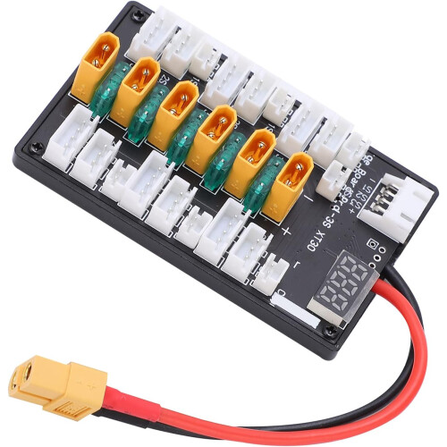 Parallel charging board with realtime voltage display supports the XT30 JST connection for safe and efficient charging. 1