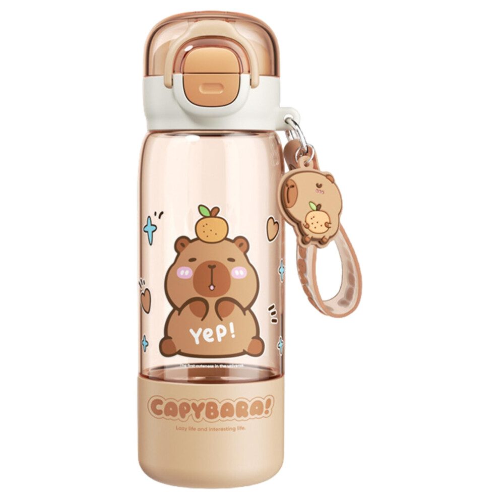 Capybara water bottle with lid, silicone straw, strap, heatresistant for kids, 510 ml