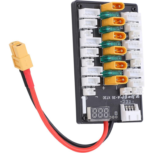 Parallel charging board with realtime voltage display supports the XT30 JST connection for safe and efficient charging. 2