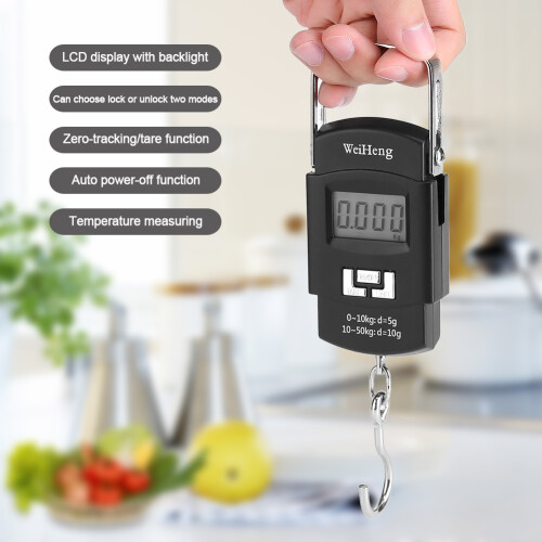 Portable Luggage Scale, Electronic Hanging Hook Scale with High-precision Weighing Sensor, Digital Electronic Balance Featuring Backlit LCD Display fo 1