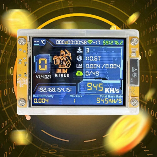 NMiner NerdMiner+Case 950KH/S Harshrate Bitcoin Solo Lottery Miner com Tela de 2,8 Polegadas Crypto Miner Atualizado NerdMiner 2
