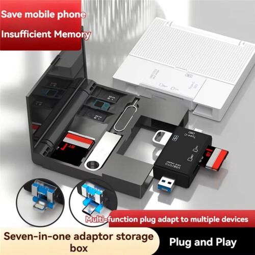 7 In1 Multifunctional Card Reader Storage Box USB2.0 TF  Card Memory Card Case Micro-Type C Adapter Card Storage Box B 1