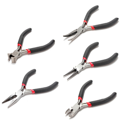 5Pcs Jewellery  Pliers Tools Kit Cutter Chain Round Bent Nose Beading Making