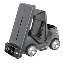 T20 5-in-1-Kabelloser Ladeständer, 15-W-Schnellladestation mit Alarm und Umgebungslicht, für Telefon, Smartwatch, Grau