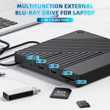 5 in 1 External Bluray Optical Drive DVD/CD Burner BD Reader with USB  /TF Card Reader for Laptop PC Desktop