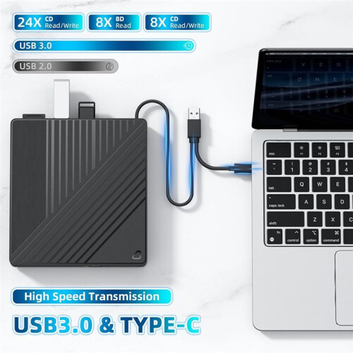 5 in 1 External Bluray Optical Drive DVD/CD Burner BD Reader with USB  /TF Card Reader for Laptop PC Desktop 1