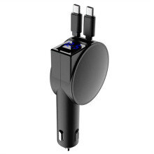 Adaptador de Cargador de Coche 3 en 1 de 60 W, Cable Telescópico, Dos Puertos, Dos Cables Retráctiles, Voltímetro LED para Teléfono Móvil, Color
