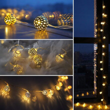 Solar Charged String Lights, Waterproof Moroccan Style Decor With Large Globes For Outdoor Patio, Bohemian Festival Illumination, Battery Operated