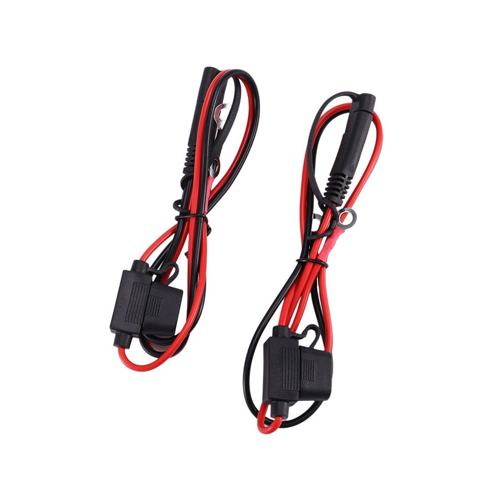 Foxsur 2Pcs Motorcycle Battery Charger Sae Charging Cable Sae Quick Disconnect Plug To 12V Ring Terminal Fuse 4713754071337