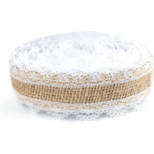 Fita de juta com acabamento em renda, fita aramada com bordas estruturadas para maior estabilidade em trabalhos manuais, material de juta natural com