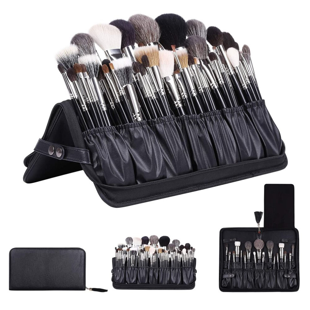 Innovative 2in1 Multi Brush Holder, Stand-up Cosmetic Bag for Professional Makeup Brushes, Water-resistant Material, Portable Foldable Cosmetic