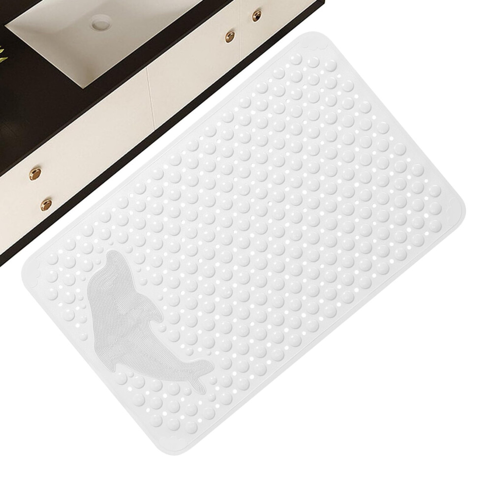 White Nonslip Bath Mat With Dolphin Pattern Machinewashable Shower Mat With Suction Cups,