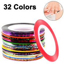 Listras brilhantes para unhas, para muita criatividade e fácil aplicação em nail art. Inclui 32 rolos.
