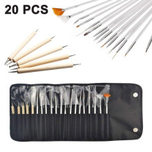 Artisan's Delight: 20Pcs Nail Art Brushes, Marbling Tools, And Dotting Pens, Roll-Up Pouch, For Professional And Amateur Artists