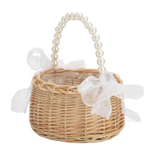 Rustic Flower Girl Basket, Home Decor Handwoven Wicker Basket with Natural Rattan Material and Vintage Style, Wedding Wrist Corsage Wicker Rattan Flow