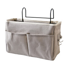 Hook and Loop Fastener Bedside Storage Hanging Organizer with Strong Load-Bearing Metal Bracket Multiple Pockets, Canvas and Iron Caddy for Bunk Beds