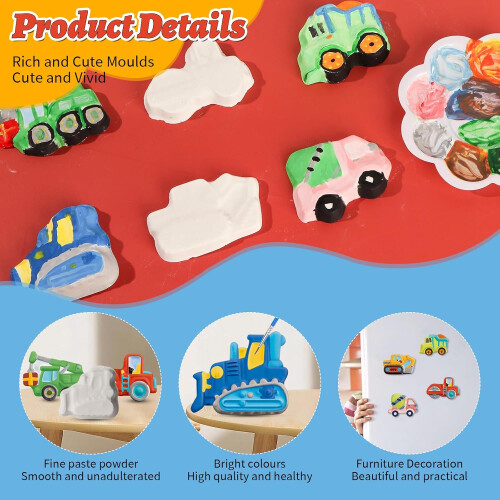 Cars Plaster Casting Set, 6 Patterns Craft Set, Gift for Boys 1