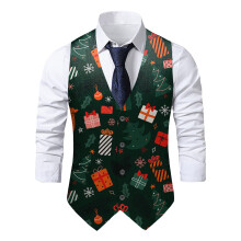 Christmas Vest Men's Funny Vest Christmas Festive Santa Claus Party Wedding Sleeveless Slim Fit Herringbone Vest Christmas Vests V Neck Suit Vest 3XL