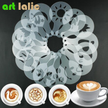 16 Stück Kaffee Milch Barista Cappuccino Schablone Schimmel Cupcake-Eintopf Pad Staubspuder Sprühwerkzeuge Kuchendekorationsvorlagen