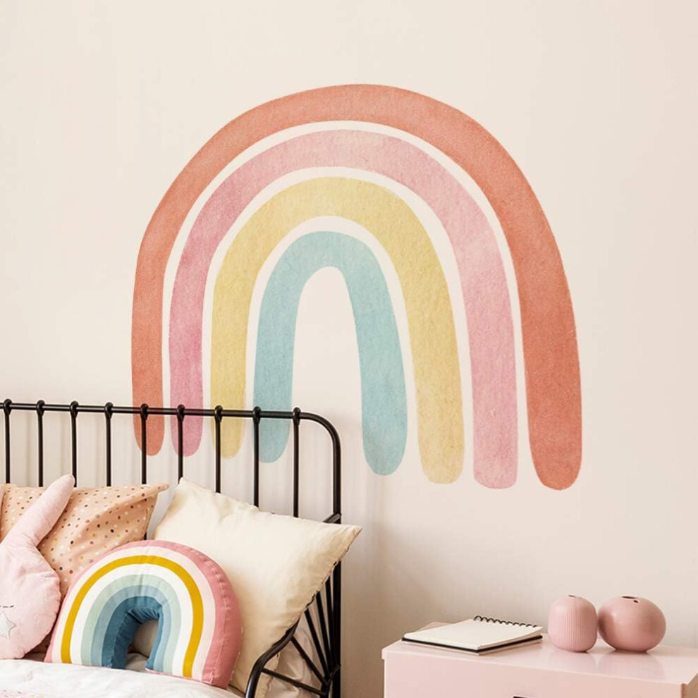 Watercolor Rainbow Wall Decals, Peel And Stick Decor For Smooth Surfaces, Non-Toxic Material Adorable And Safe For Girls Bedroom, 71.12 X 57.95 Inch,