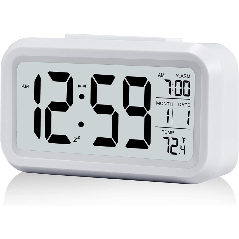 Digital Alarm Clock with Indoor Temperature, Battery Operated Compact Design for Easy Mobility, Large Display with Time Date and 12/24H Display for