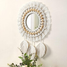 Exquisite Handcrafted Bohemian Wall Mirror, Elegant Macrame Wall Decor, Stylish Eco-Friendly, Luxurious Indian Artisan Craftsmanship, Boho Mirror for