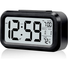 Réveil intelligent pour gros dormeurs, réveil numérique à piles avec fonction veilleuse, son de réveil progressif, écran LCD HD pour la chambre