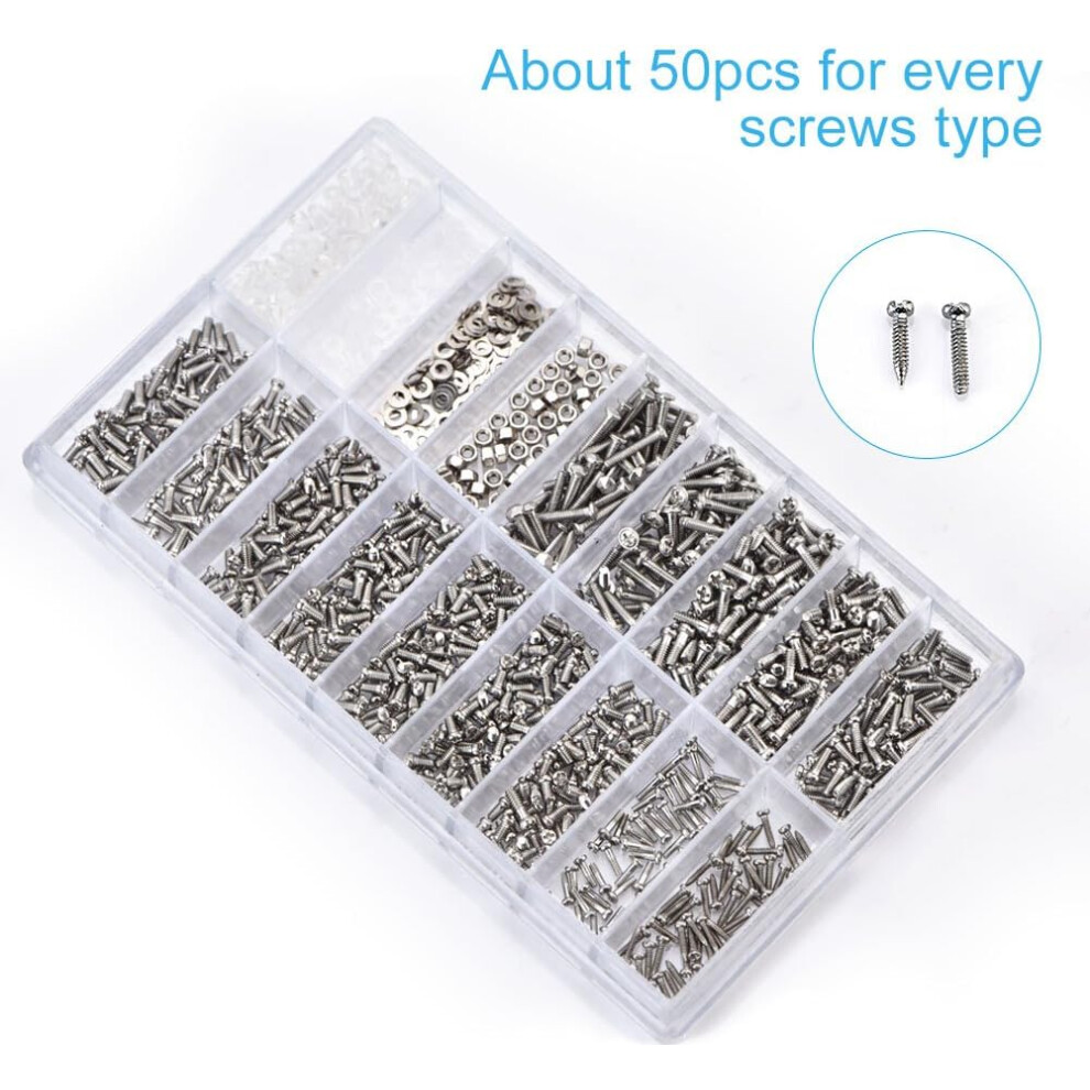 Micro Eyeglass Shaped Mini Sunglasses Assortment Screw Kit, 1000Pcs Precision Stainless Steel & Plastic Repair Tools, Versatile For Glasses, 9405630132205