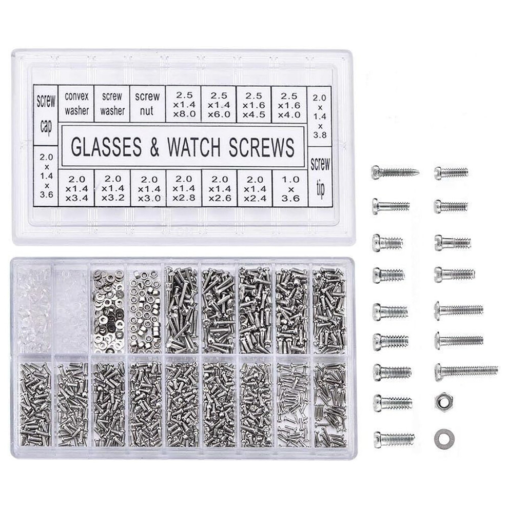 Precision Screw Assortment Kit, 1000Pcs Micro Eyeglass Repair Tools, Stainless Steel & Plastic Set For Sunglasses, Watches & Small Electronics 9128293558570