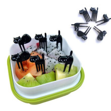 6 Stück/Set Schwarze Katzenfruchtgabel Mini Cartoon Snackkuchen Dessert Essensgabeln Bento Mittagessen Zubehör Küchenutensilien für Kinder