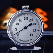 Oventhermometer met grote wijzerplaat, duurzame roestvrijstalen constructie zorgt voor directe weergave van de werkelijke oventemperatuur, dubbele