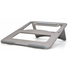Supporto pieghevole e portatile per laptop, elegante e leggero, in lega di alluminio, con angolazione regolabile per un comfort ergonomico.