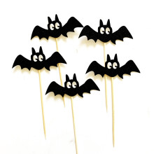 Black Bats Cupcake Toppers for Kids, Cake Inserted Card, Birthday Cake Decor, Halloween Supplies, Photo Props, 5Pcs