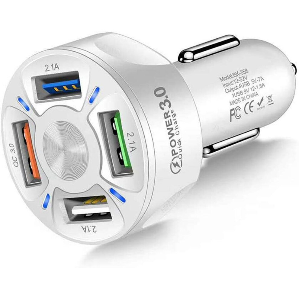 Usb Car Charger With Qc3.0, 4 Ports For Rapid Power Delivery, Fire-Resistant Material For Unmatched Durability, Safe And Efficient Charging For All 9128293717618