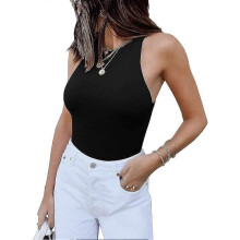 (As show, One size) Women's Sexy Sleeveless Racer Back Halter Neck Bodysuit Tank Tops-772
