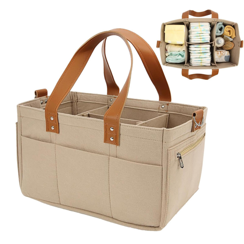 Diaper Organizer  Felt Organizer with Large Capacity for Car and Nursery Travel Diaper Organizer Diaper Bag for Diapers, Toys, Bottles, Wipes, Books
