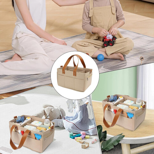 Baby Diaper Caddy Organizer, Nappy Storage, Felt Fabric Nursery Bin with Handle 2