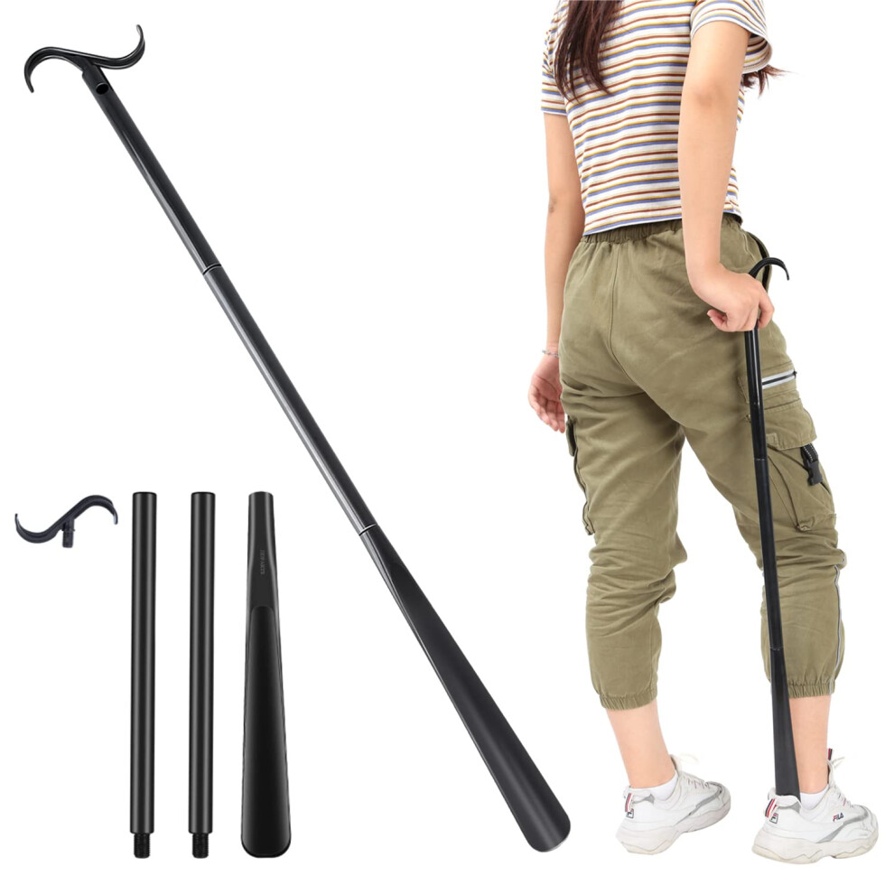 33' Long Dressing Stick with Shoe Horn and Sock Removal Tool, Adjustable Extended Dressing Aids for Shoes, Socks, Shirts, and Trousers Shoehorn
