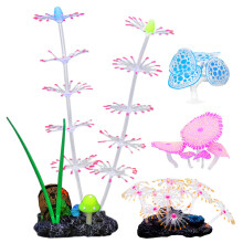 Fluorescent artificial corals for aquarium enthusiasts and home decorators, detailed and lightresistant, set of 4 pieces.