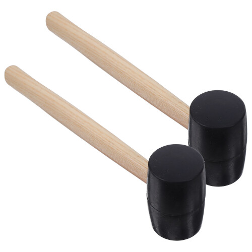 2Pcs Black Rubber Mallet with Wood Handle for Camping and Woodworking