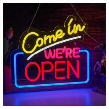 Hanging Art Neon Signs USB Powered Adjustable Brightness We're Open Letter Neon Lights 32cm x 37.08cm Commercial Light