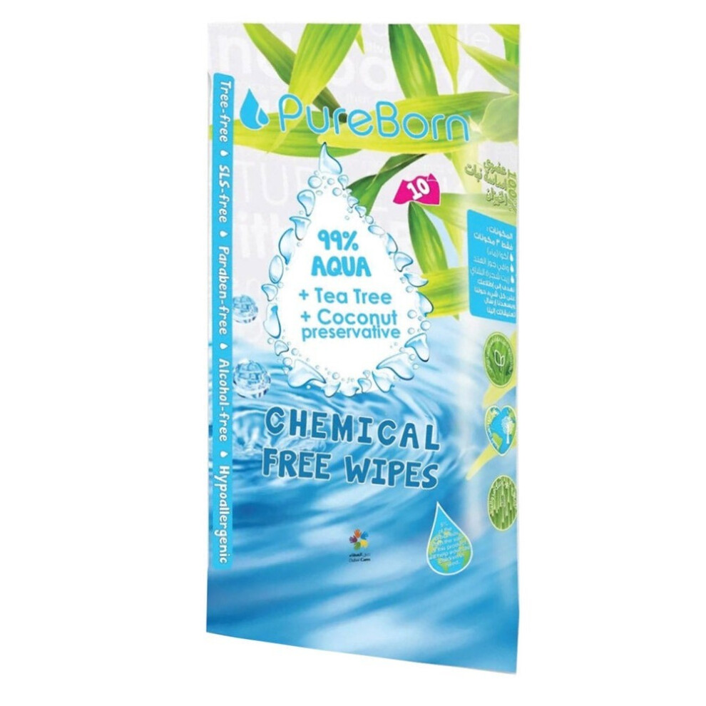 Pure Born Chemical Free Baby Family Wipes gentle Cleansing Moisturizing Towelettes - Pack of 10