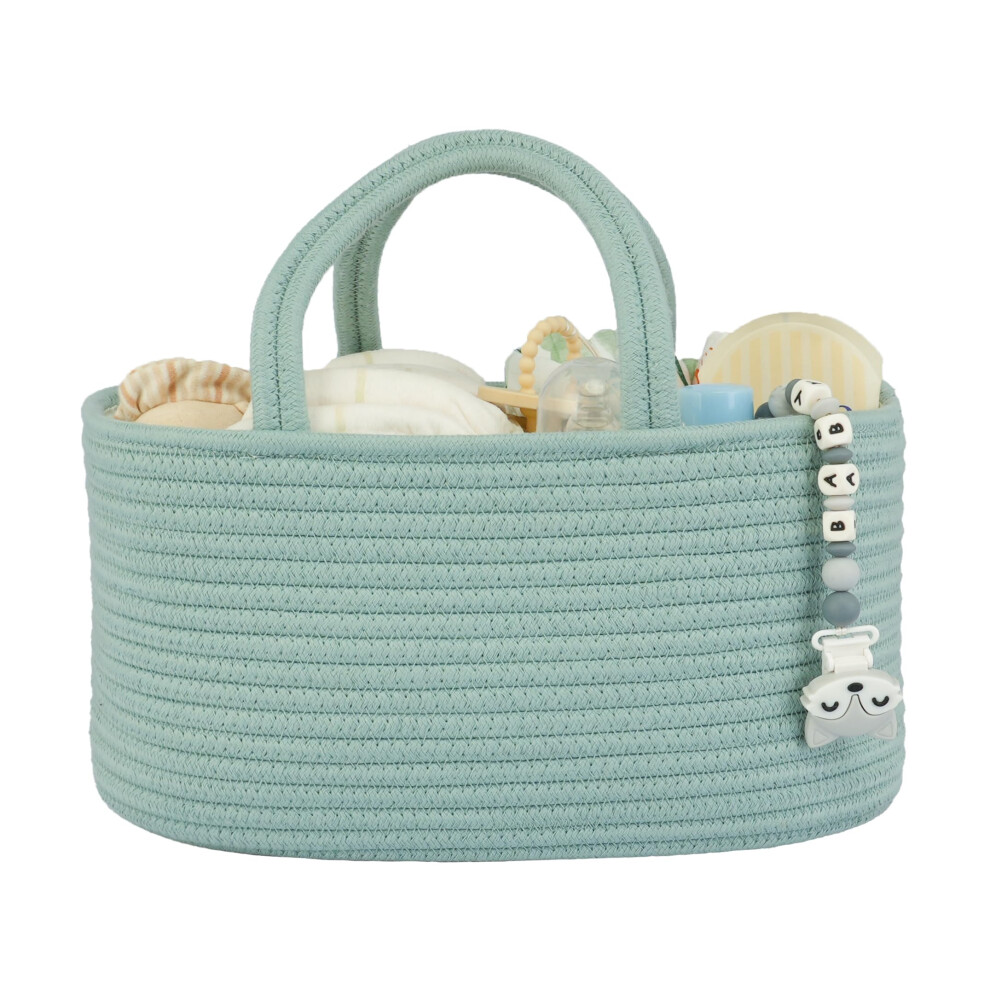 Baby Diaper Caddy Cotton Rope Nursery Storage Basket Portable Holder Light Green