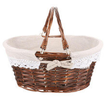 Natural Wicker Basket, Farmhouse Style with Handles, Thoughtful Gift Giving Basket for Picnics and Home Decor, Designed for Rustic Primitive Country H