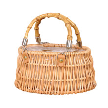Decorative Storage Basket with DIY Decoration Potential Rustic Hand Woven Wicker Rattan Construction Featuring Lace Trim and Portable Hand-Held Design