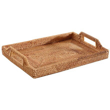 Rectangular Serving Tray, Tray for Coffee Table with Handles, Multifunctional Tray for Serving Food Drinks Snacks, Wicker Tray Decorative for Living R