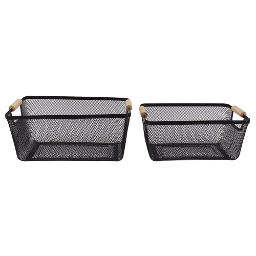 Breathable Mesh Walls with Wooden Handles, Rust Resistant Surface Stackable Design for Kitchen Organization, Sturdy Iron Metal Wire Baskets, Versatile 1