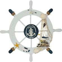 Versatile Nautical Decor, Wooden Ship Wheel Ocean Theme, Shell Home Wall Decoration for Sailing Enthusiasts, 28x28CM